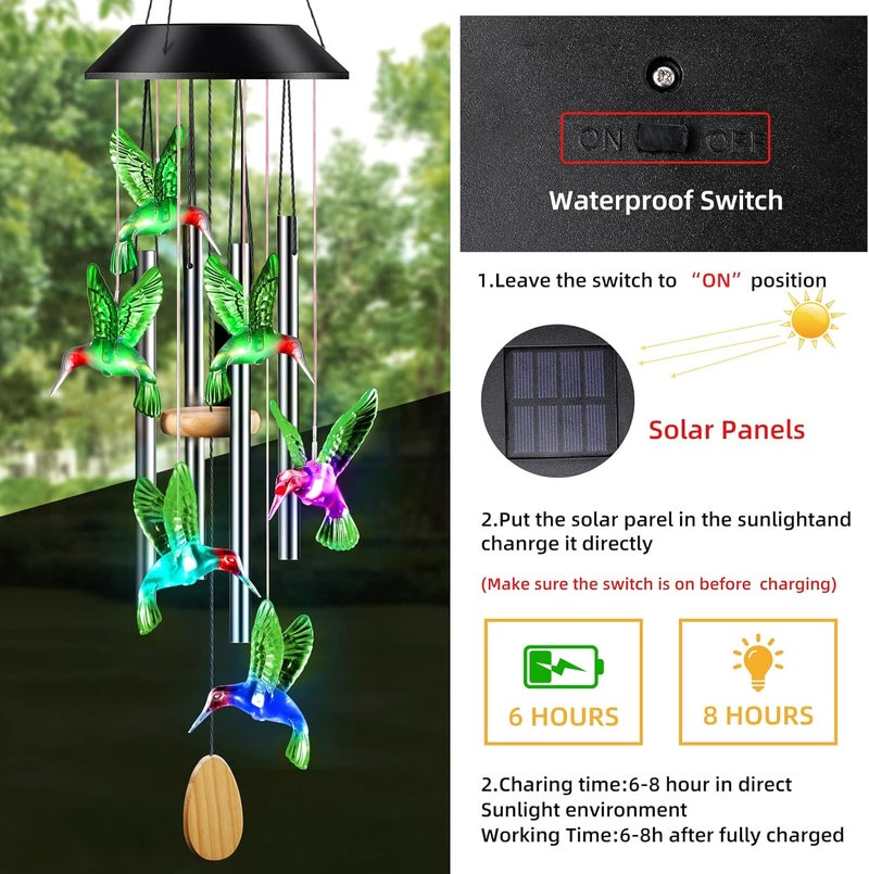 DesGully Wind Chimes,Hummingbird Solar Wind Chimes for Outside,Aluminum Tubes Memorial Wind Bell for Garden/Patio Decor Thanksgiving Gifts for Mom, Wife, Grandma Neighbors(25 Inch Deep Tone) - Image 5
